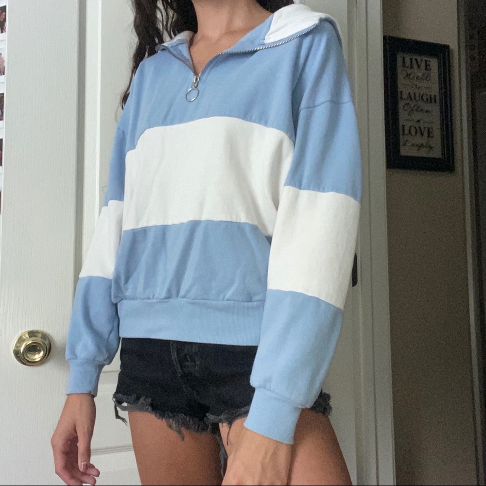 Blue and white quarter zip pullover